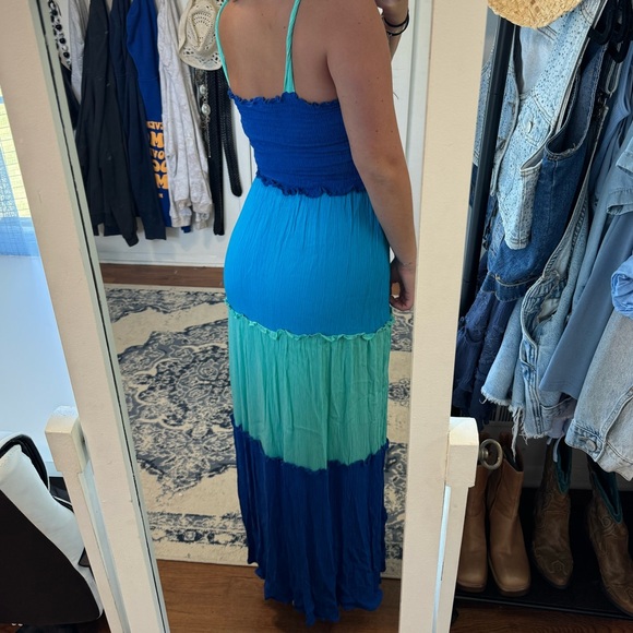 Blue Color Block Summer Maxi Dress Size Small - Picture 2 of 9